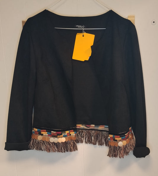 Giacca Pittarello donna taglia L nera con frange e paillettes