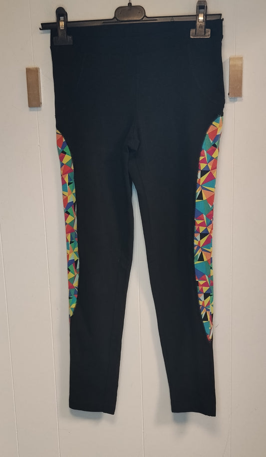 Leggings sportivi Tezenis donna taglia M neri con inserti geometrici colorati