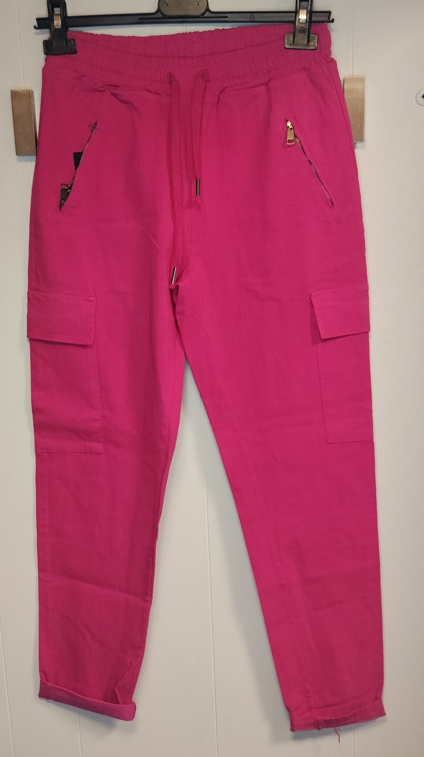 Pantaloni cargo donna taglia 40 fucsia con tasche laterali