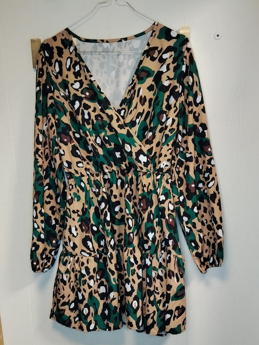 Abito donna fantasia animalier verde e beige taglia M