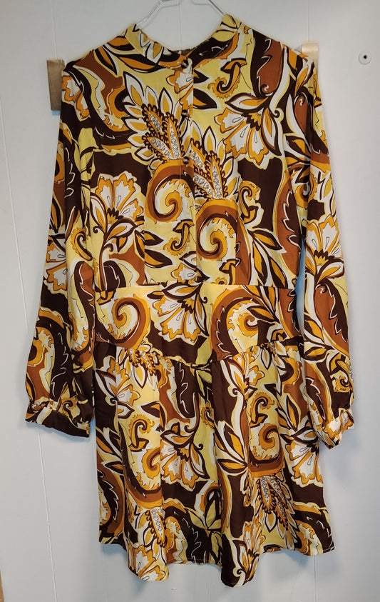 Abito donna fantasia floreale vintage marrone giallo taglia L