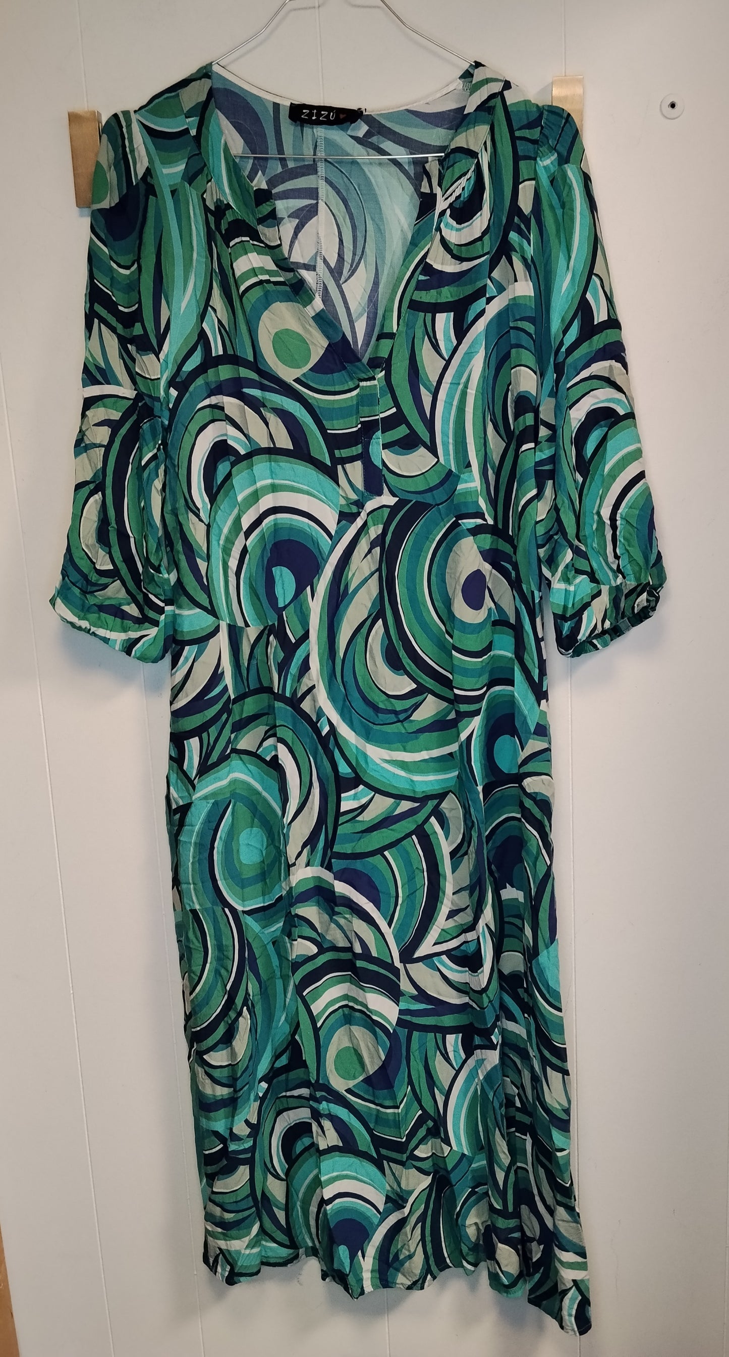 Abito donna Zizu fantasia geometrica verde taglia L