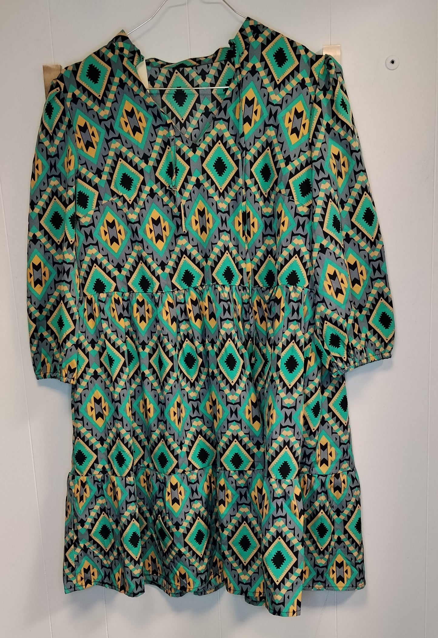 Abito donna fantasia geometrica verde taglia L