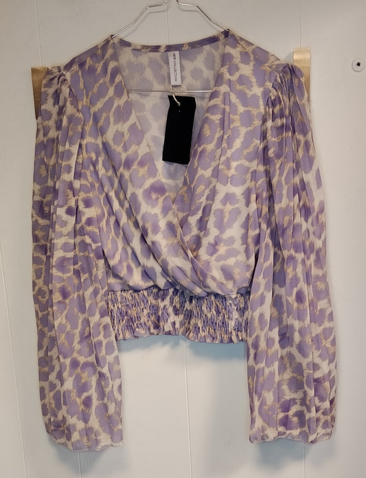 Top donna cropped fantasia animalier lilla taglia M