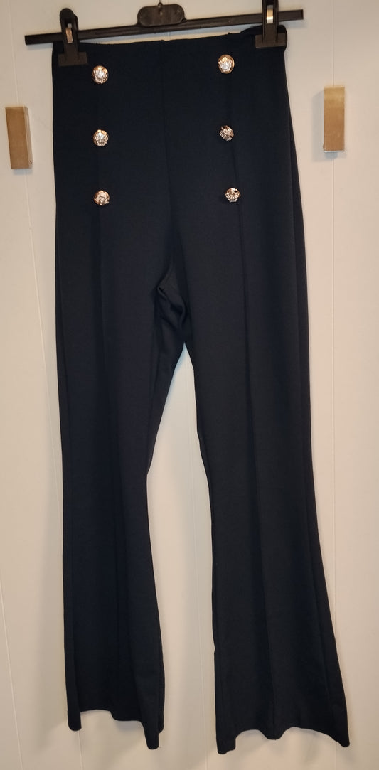 Pantaloni donna Zuiki neri con bottoni dorati taglia S