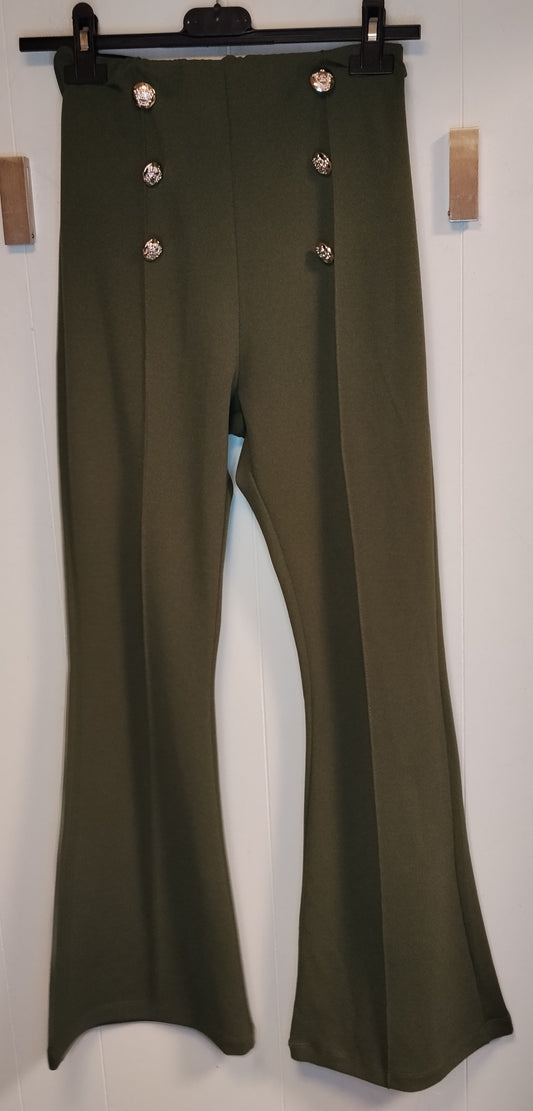 Pantaloni donna Zuiki verdi con bottoni dorati taglia M