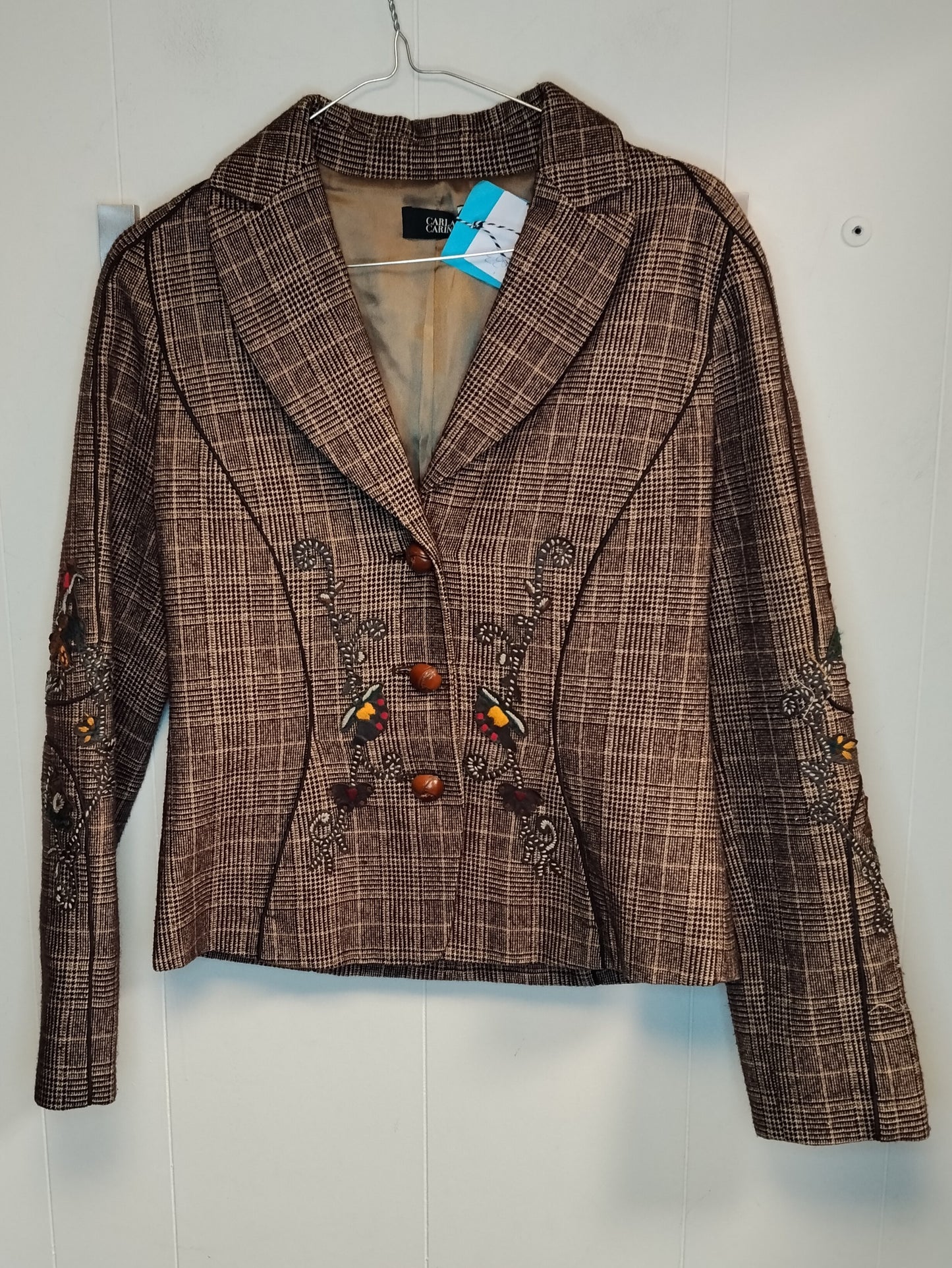 Giacca donna Carla Carini taglia M fantasia check con ricami