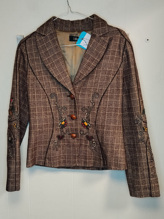 Giacca donna Carla Carini taglia M fantasia check con ricami