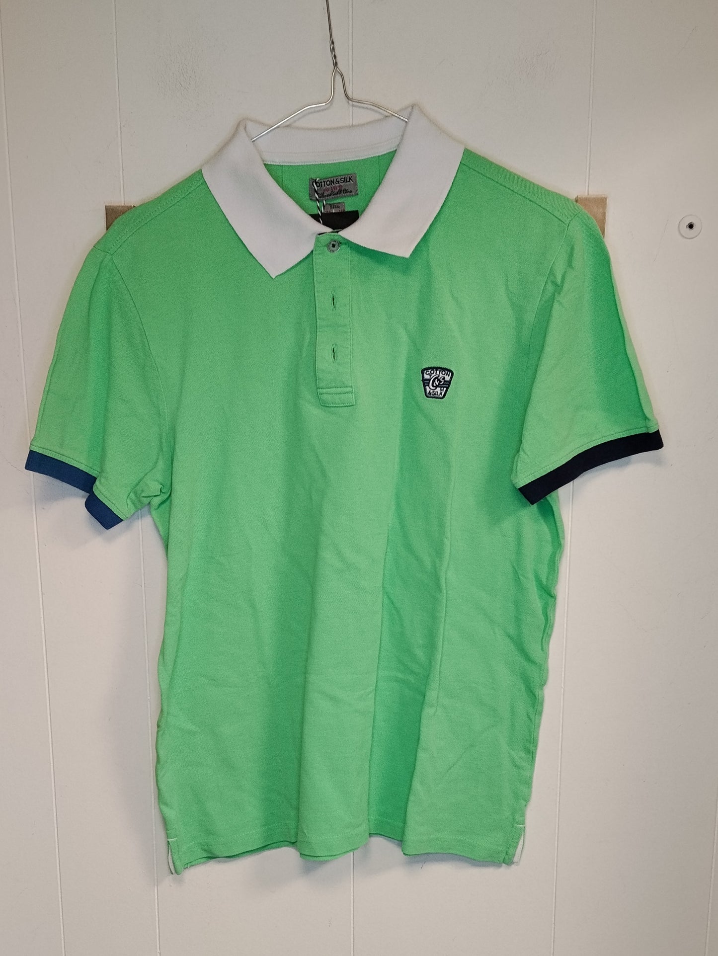 Polo uomo Cotton & Silk taglia L verde con colletto bianco