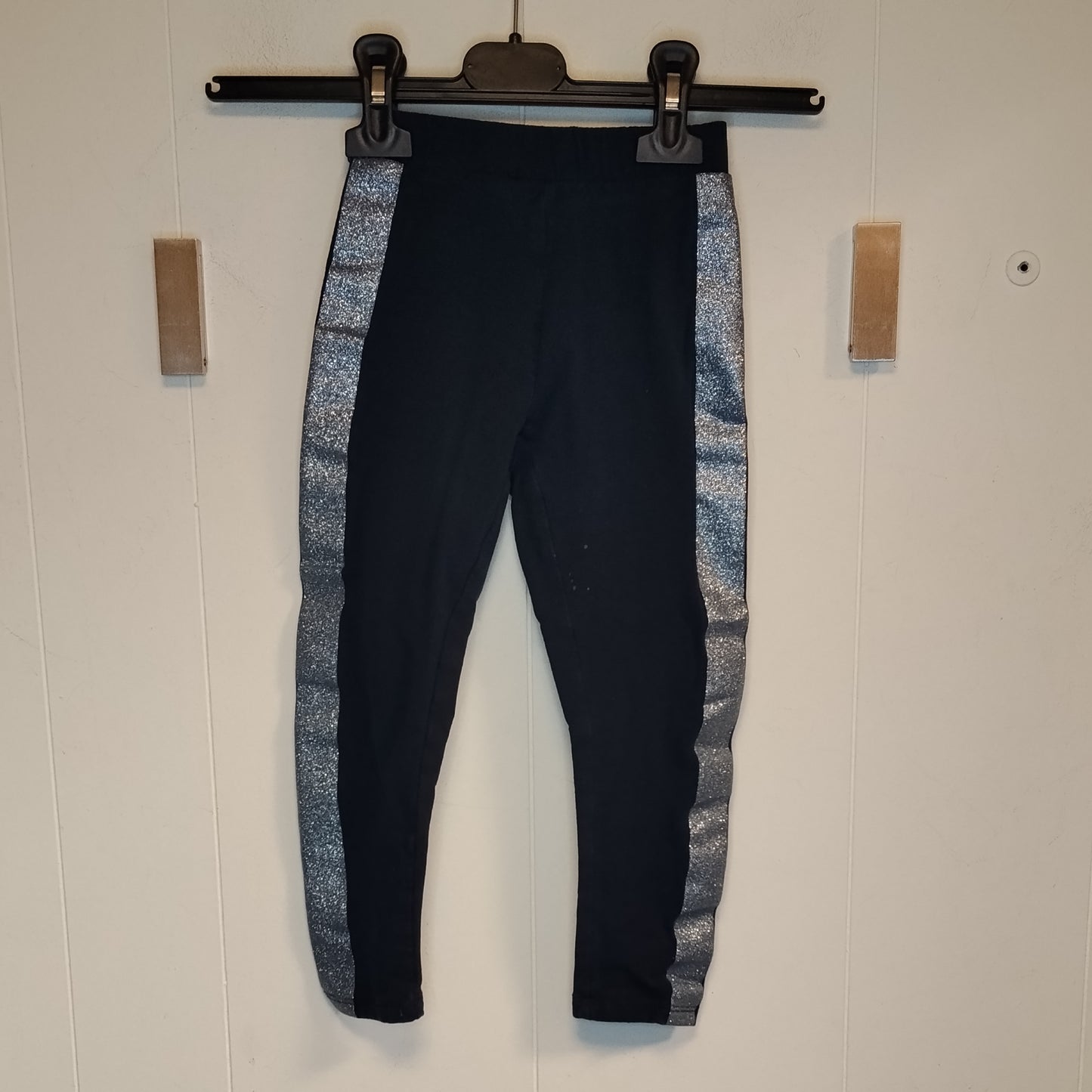 Leggings bambina OVS taglia 3/4 anni 104 cm neri con bande laterali glitter