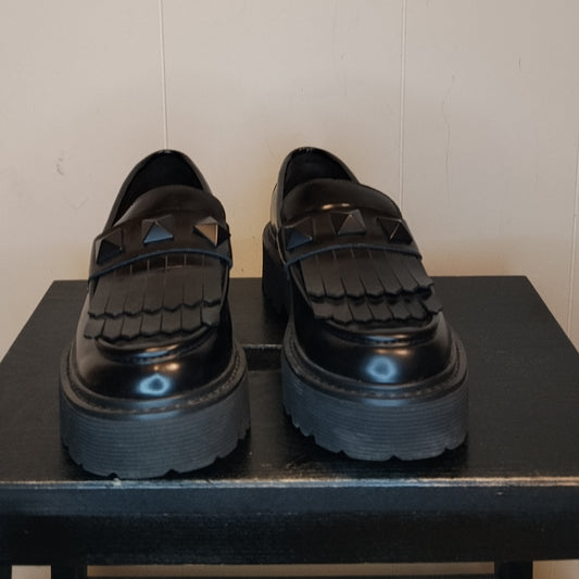 Mocassini donna Cult taglia 37 neri con frange e borchie