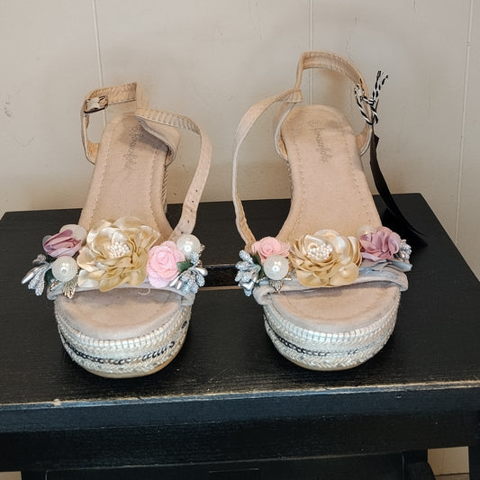 Sandali donna Forever Folie taglia 38 beige con zeppa e fiori