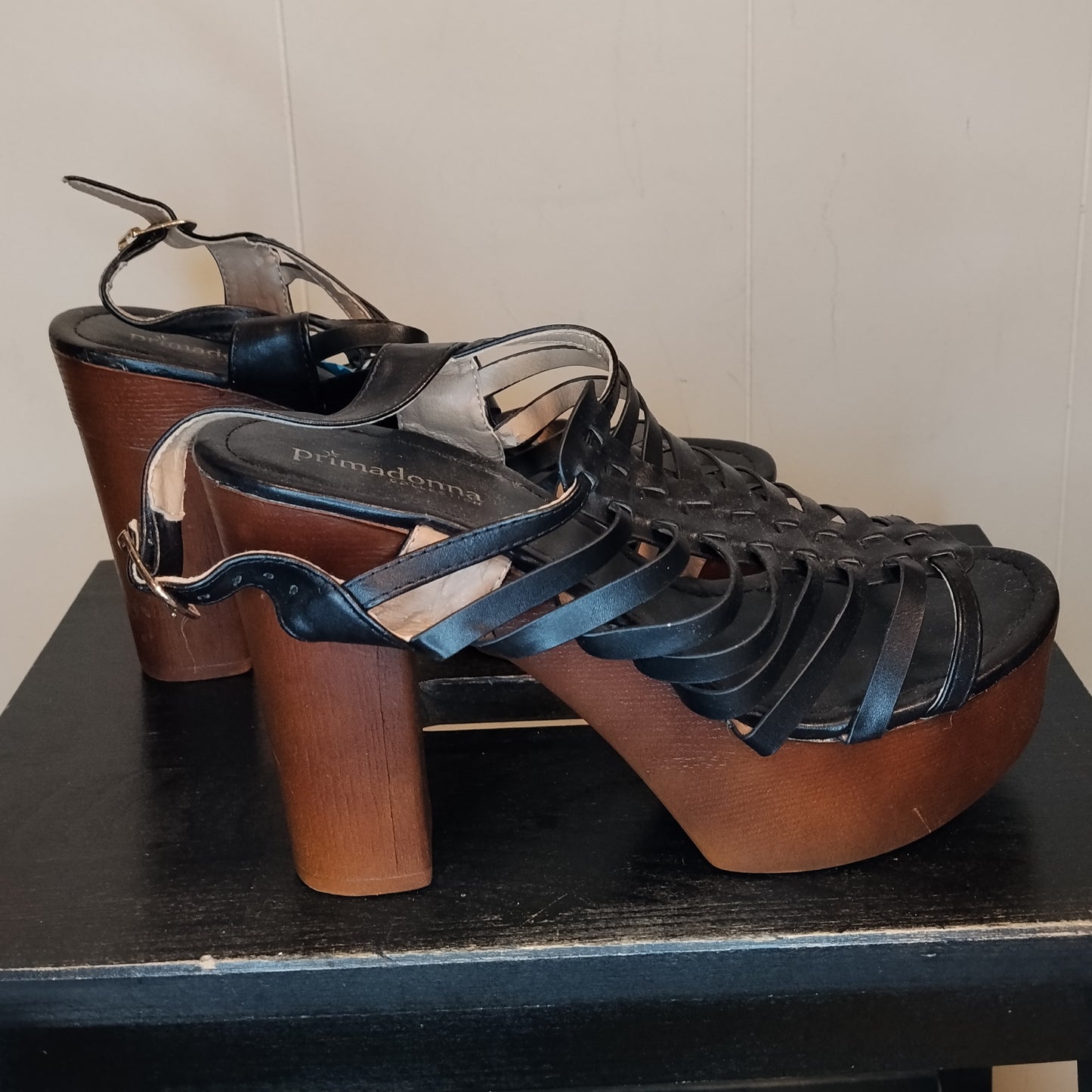 Sandali donna Prima Donna taglia 40 neri con tacco e plateau