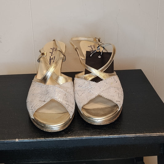 Sandali donna Giorgio Zamponi taglia 39 beige oro con tacco