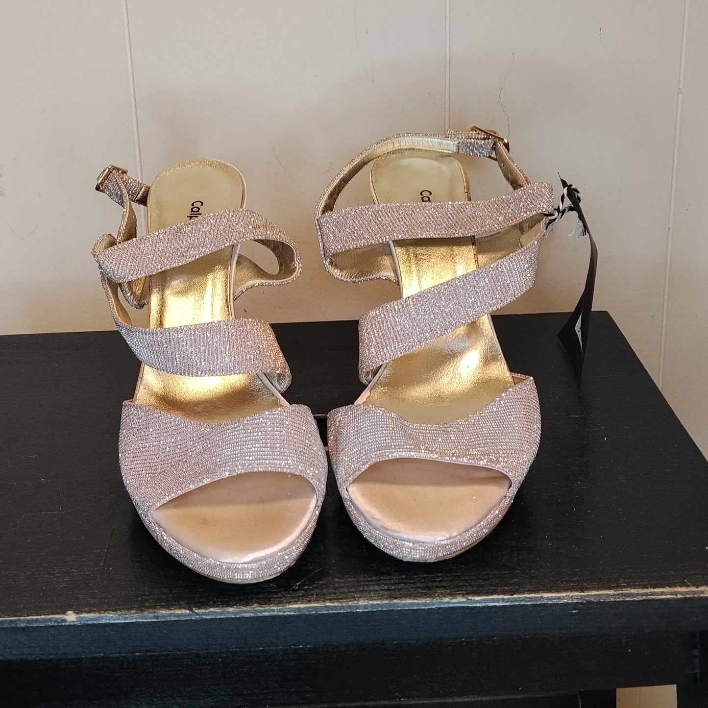 Sandali donna Calpierre taglia 38 rosa cipria glitter con tacco