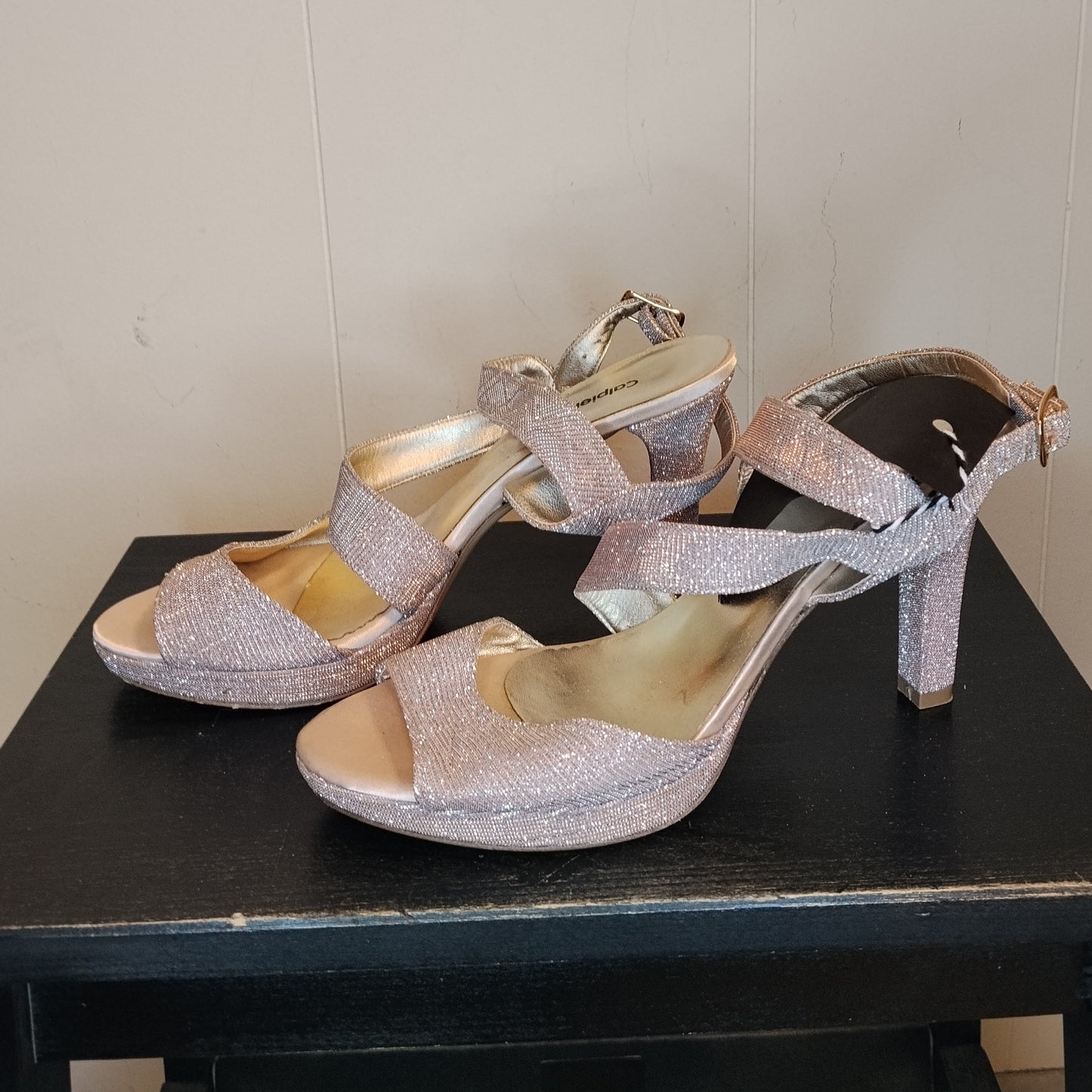 Sandali donna Calpierre taglia 38 rosa cipria glitter con tacco