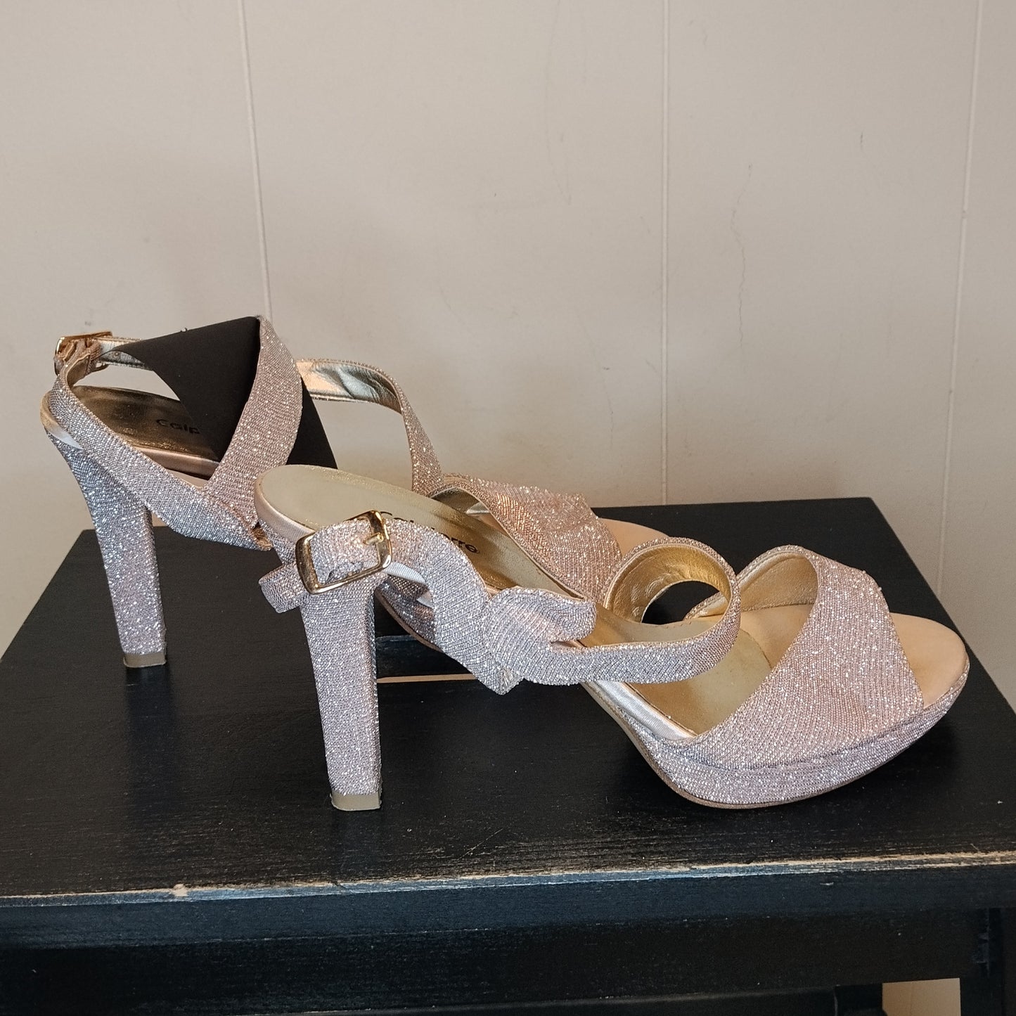 Sandali donna Calpierre taglia 38 rosa cipria glitter con tacco