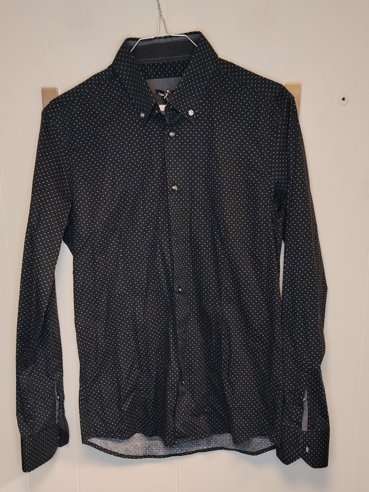 Camicia Alan Wilson uomo nera fantasia pois taglia S