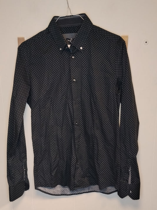 Camicia Alan Wilson uomo nera fantasia pois taglia S