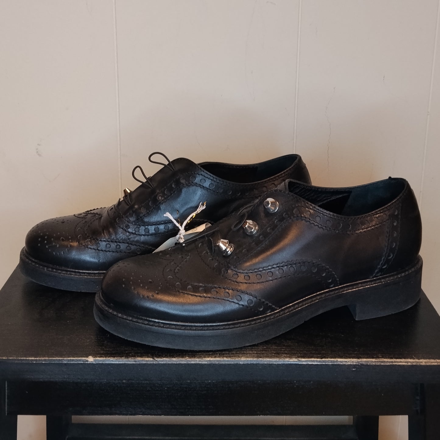 Scarpe Francesine Brogue Donna Bongenie Grieder Nere Pelle Taglia 38 Eleganti