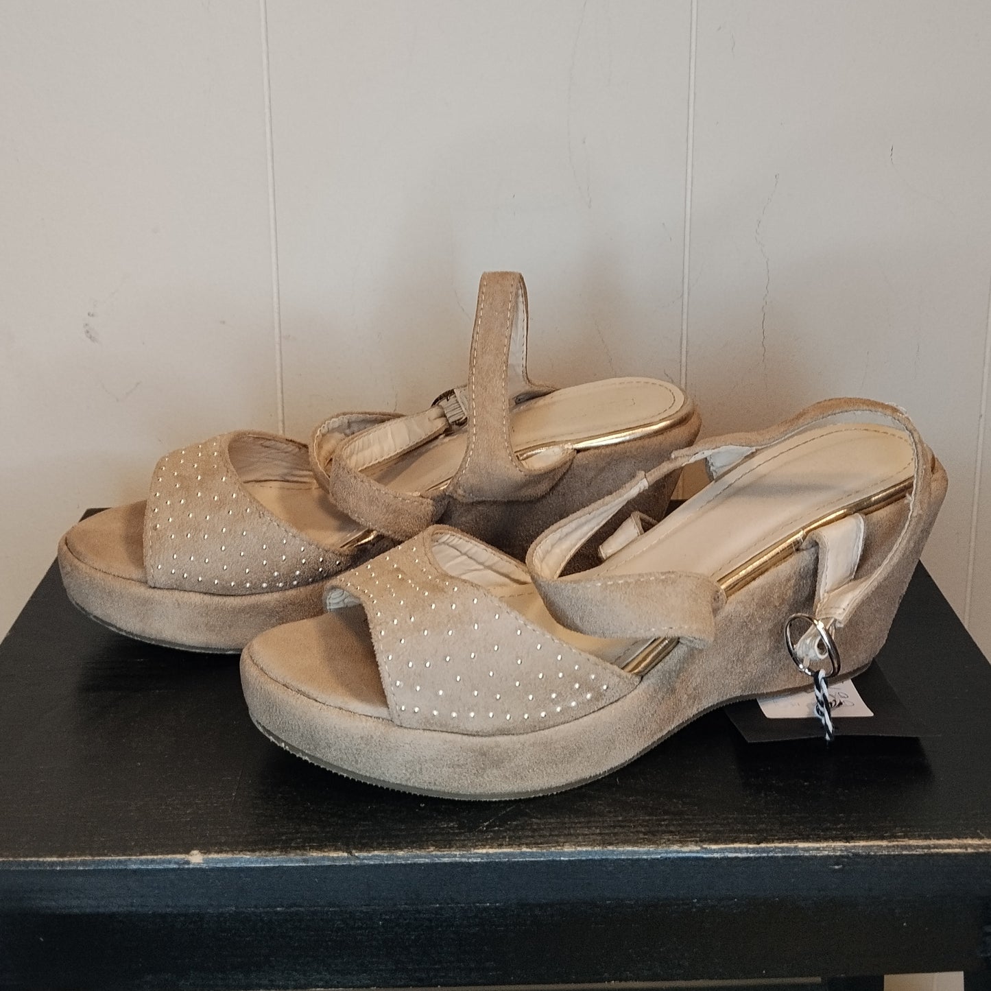 Sandali Donna Beige con Zeppa e Strass Taglia 38 Eleganti Casual Chic