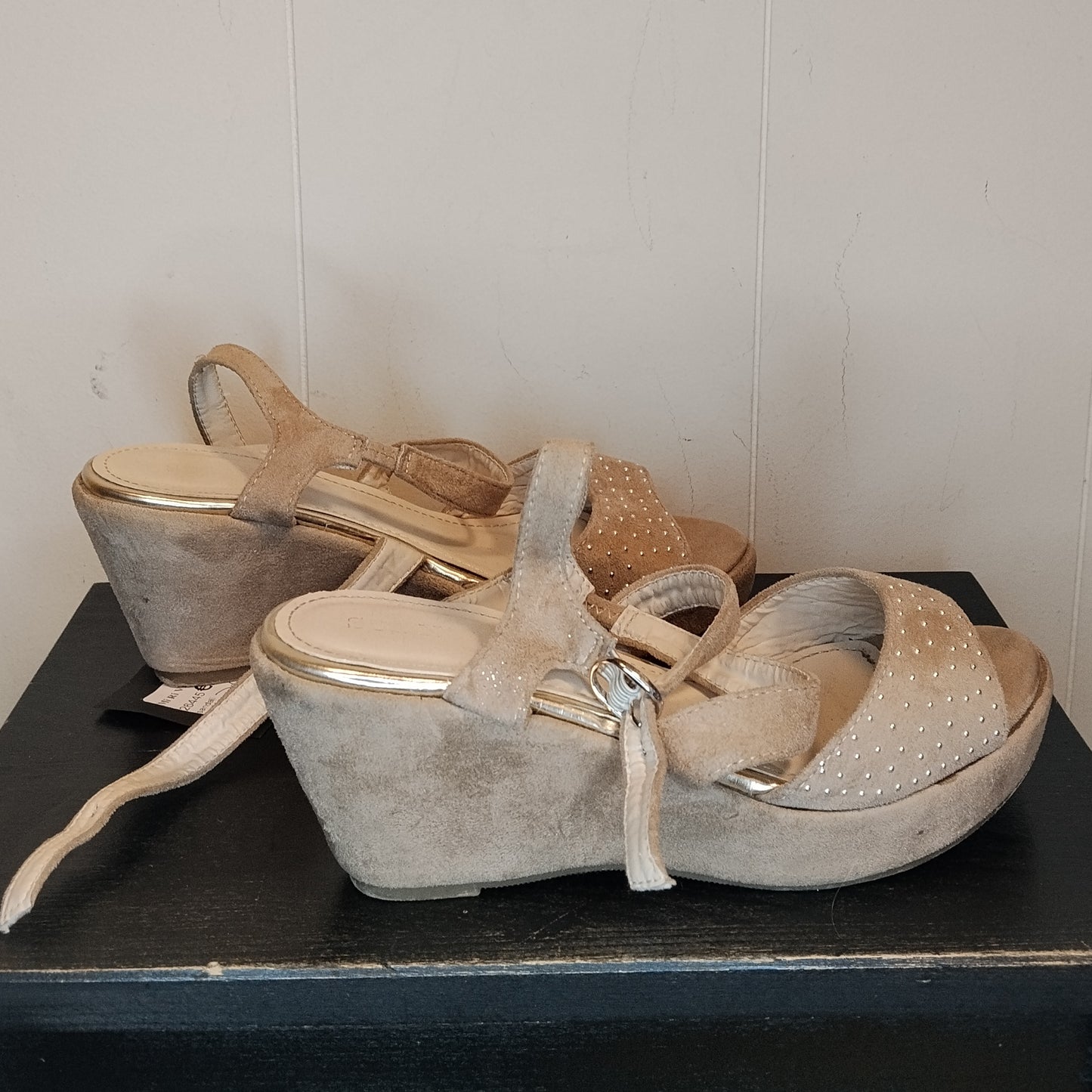 Sandali Donna Beige con Zeppa e Strass Taglia 38 Eleganti Casual Chic
