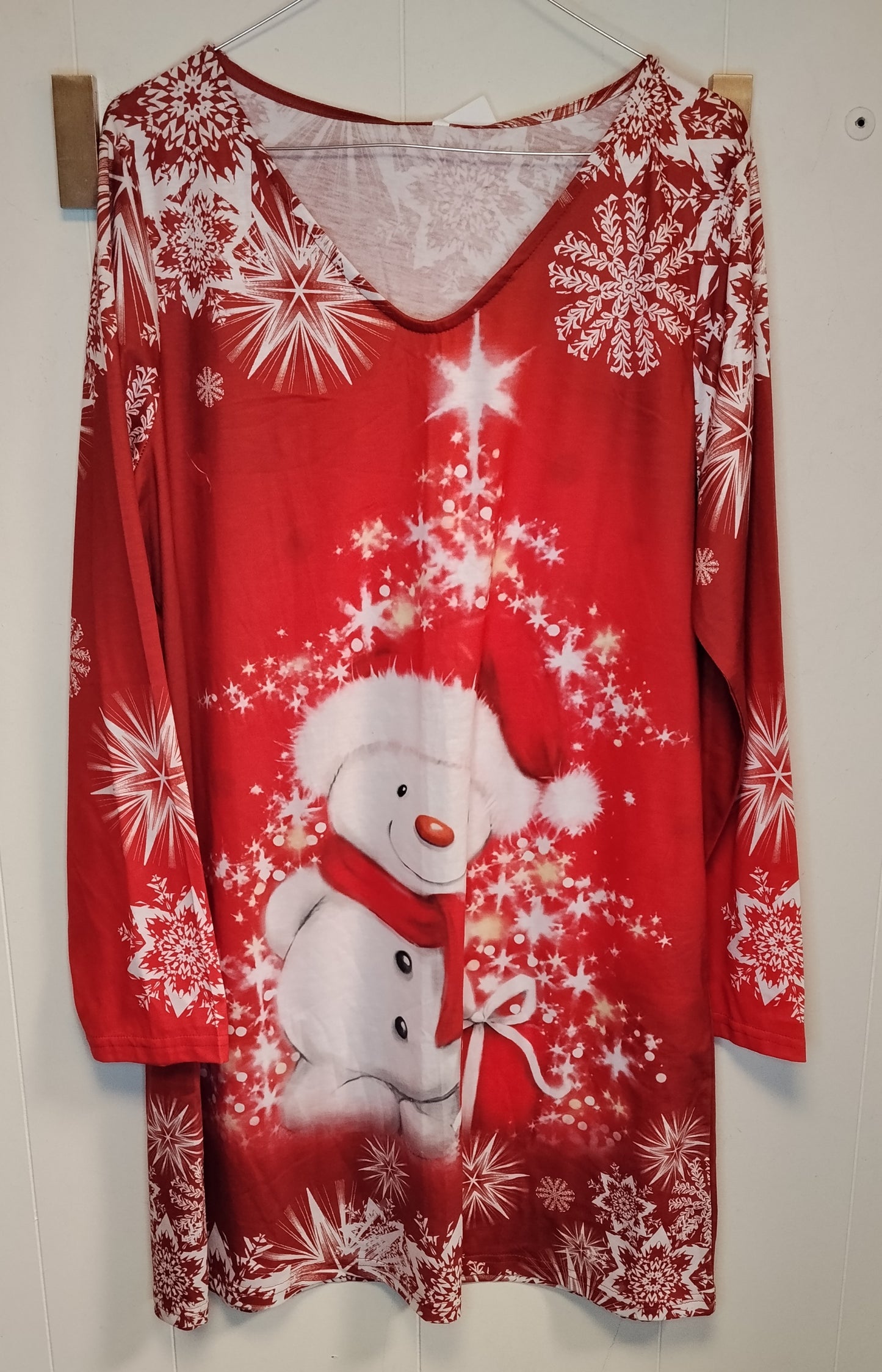 Camicia da Notte Donna Natalizia Rossa con Pupazzo di Neve Taglia L