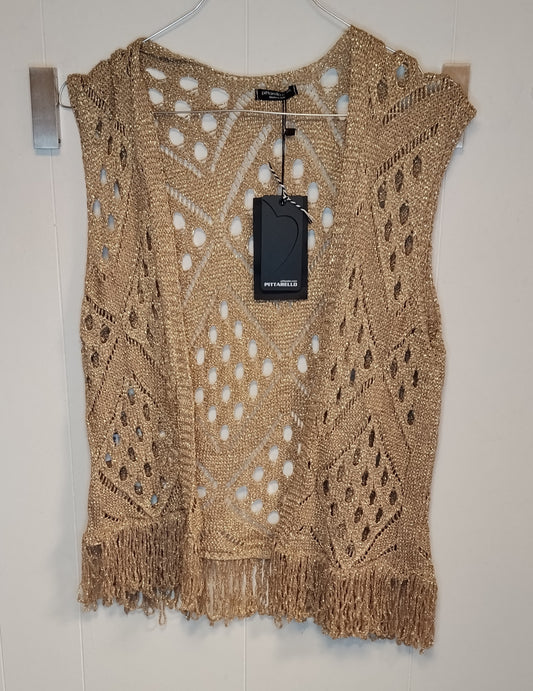 Gilet Donna Pittarello Oro Traforato con Frange Taglia M Nuovo