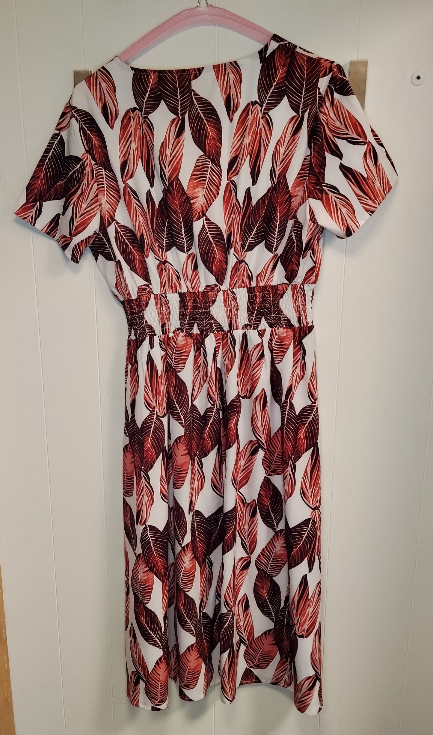 Vestito Donna Fantasia Foglie Rosse Midi Taglia M Scollo Incrociato