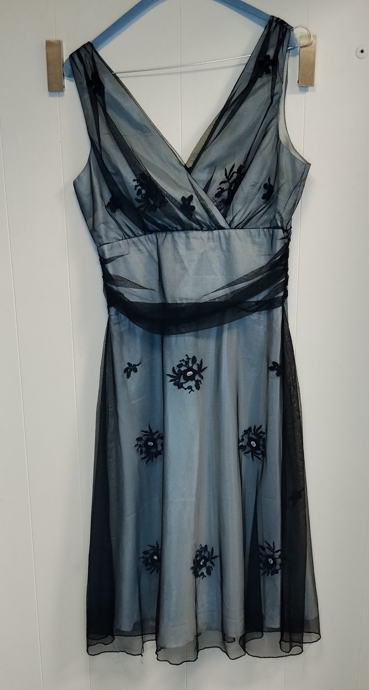 Abito Elegante in Tulle Nero e Grigio Taglia 42 Donna