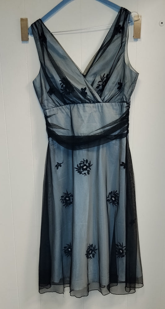 Abito Elegante in Tulle Nero e Grigio Taglia 42 Donna