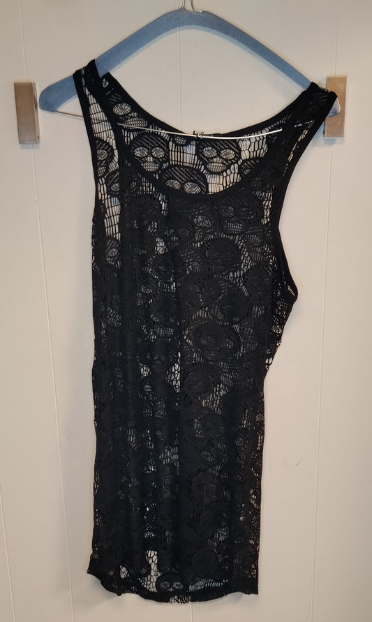 Vestito Tezenis Nero in Pizzo Traforato Taglia S Copricostume Donna
