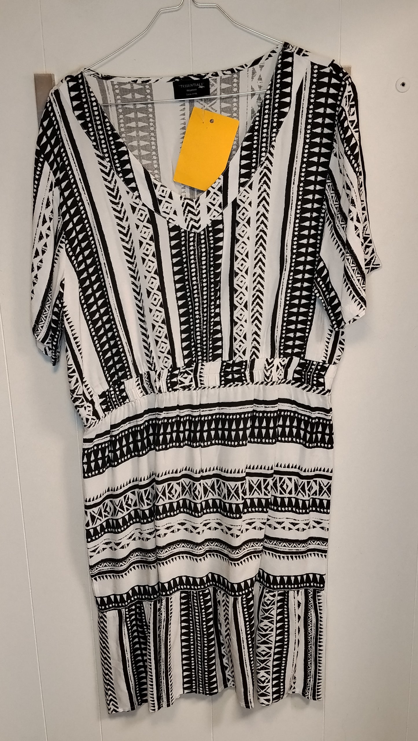 Vestito Donna Tessentials Bianco Nero Fantasia Etnica Taglia XXL