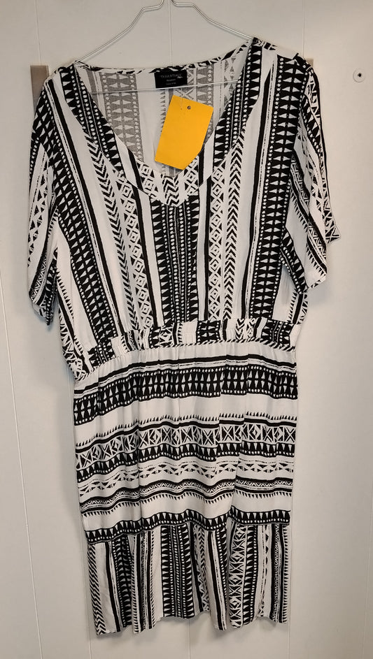 Vestito Donna Tessentials Bianco Nero Fantasia Etnica Taglia XXL