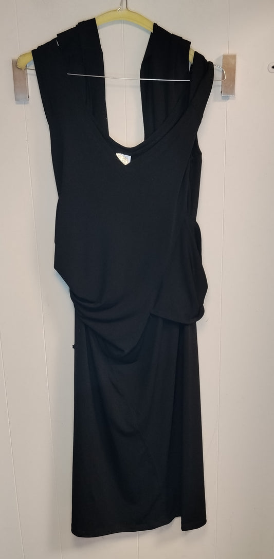 Vestito Donna Nero Drappeggiato Taglia M Elegante Scollo Morbido