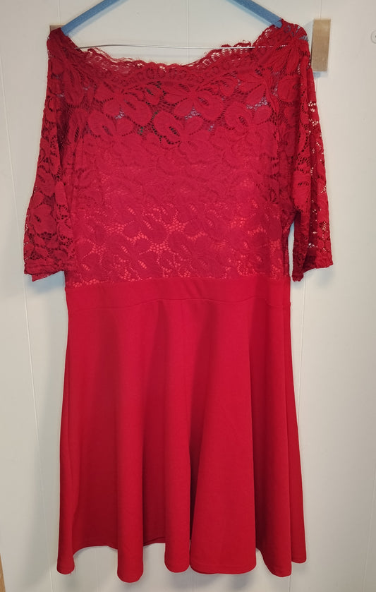 Vestito Donna Rosso in Pizzo Elegante Taglia XL