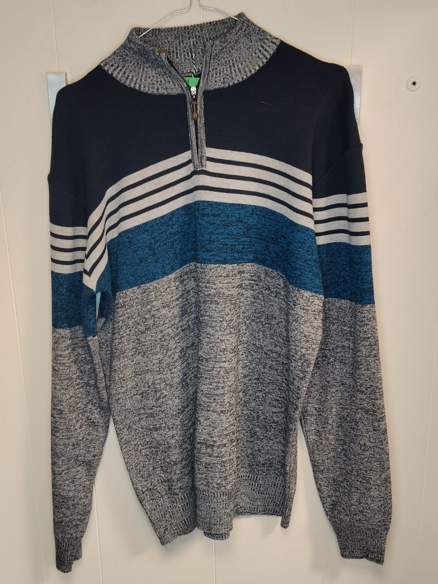 Maglione Uomo Hfan’s Blu Grigio Collo Zip Taglia XXL