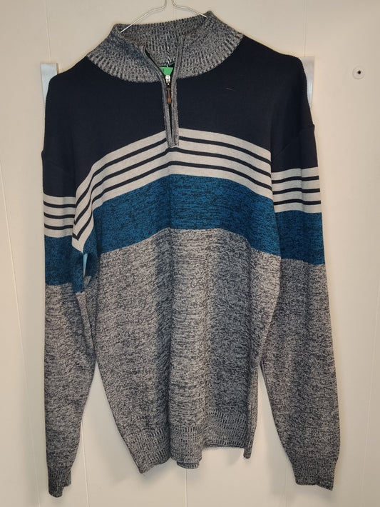 Maglione Uomo Hfan’s Blu Grigio Collo Zip Taglia XXL