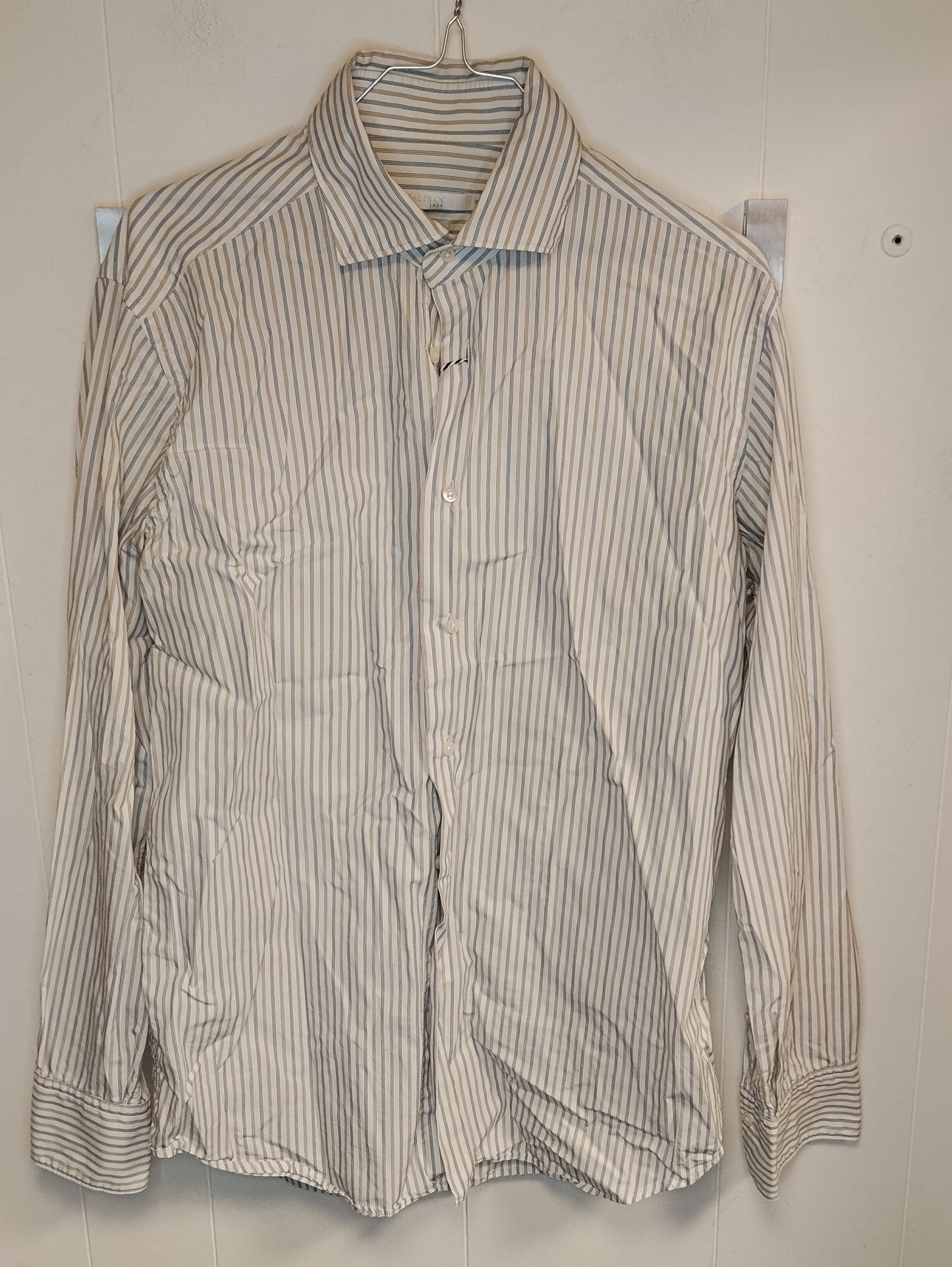 Camicia Uomo Caliban Righe Beige e Bianche Collo 39 Taglia M