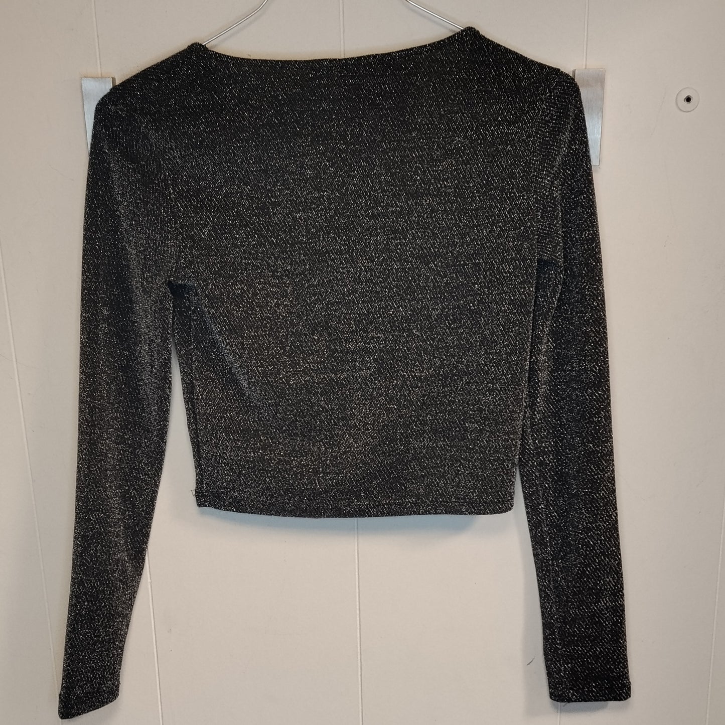 Top Donna Terranova Nero Lurex Crop Manica Lunga Taglia XS