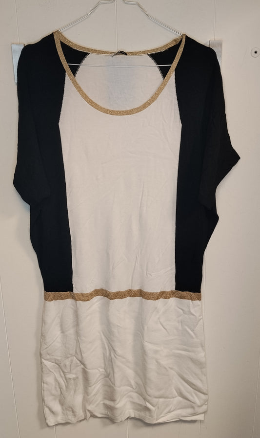 Vestito Donna Marella Bianco Nero con Profili Oro Taglia L