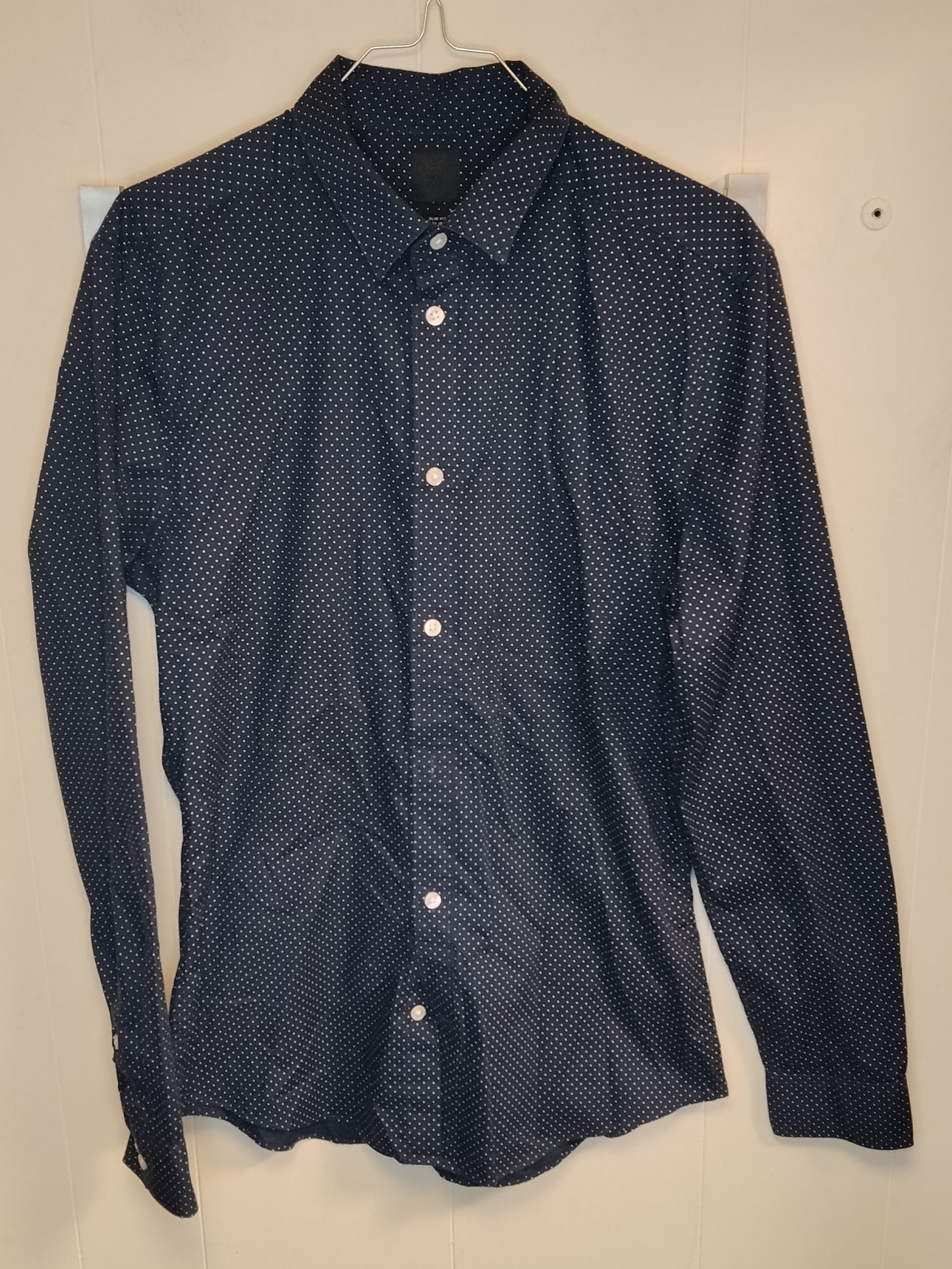 Camicia Uomo H&M Blu a Pois Bianchi Taglia M Slim Fit