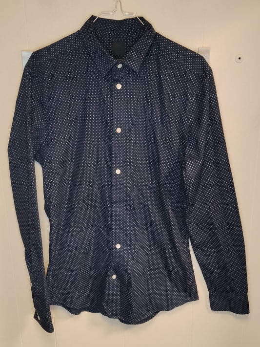 Camicia Uomo H&M Blu a Pois Bianchi Taglia M Slim Fit