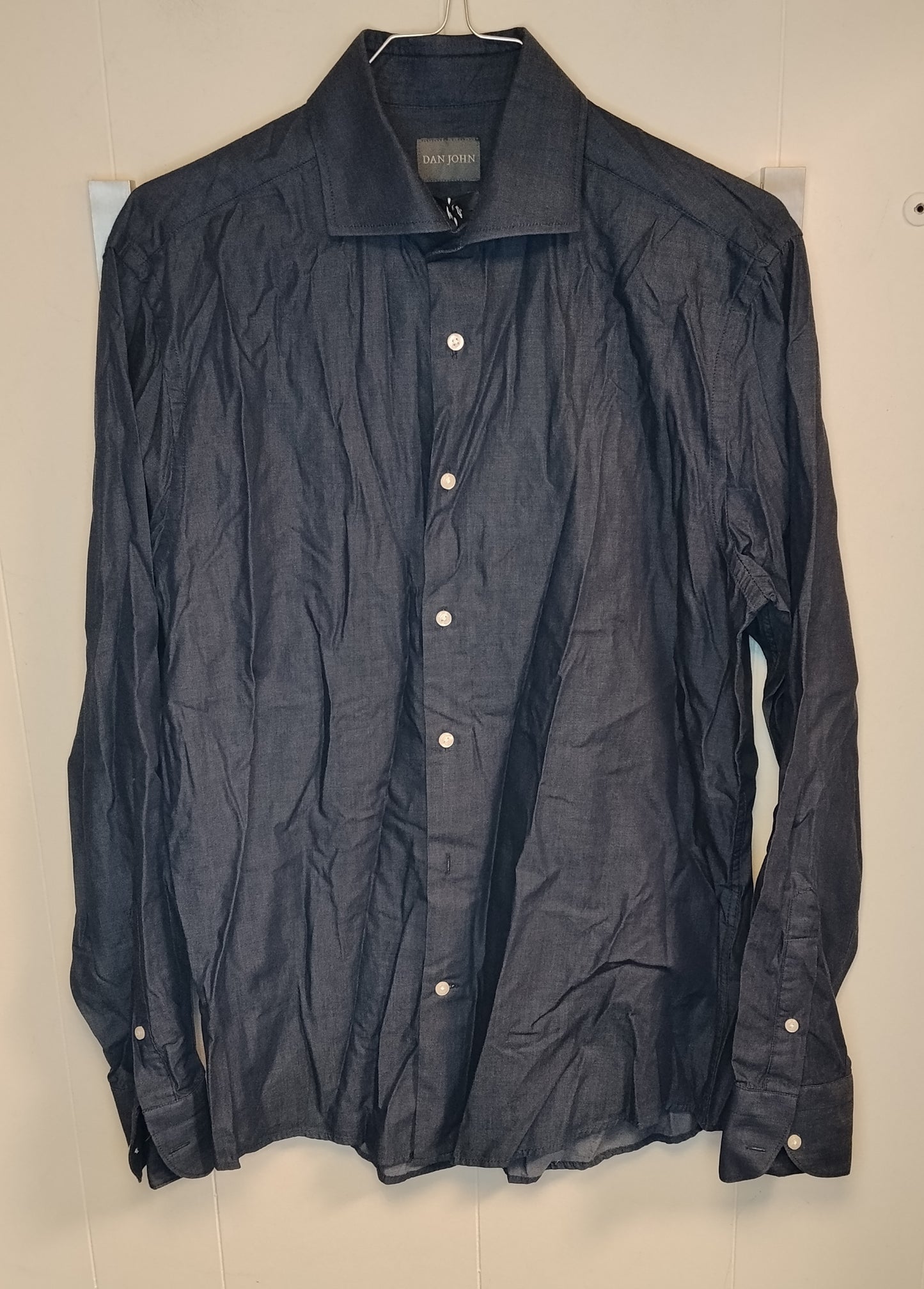 Camicia Uomo Dan John Blu Scuro Elegante Taglia M Collo 40