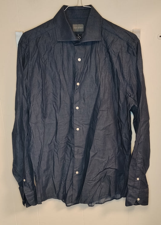 Camicia Uomo Dan John Blu Scuro Elegante Taglia M Collo 40