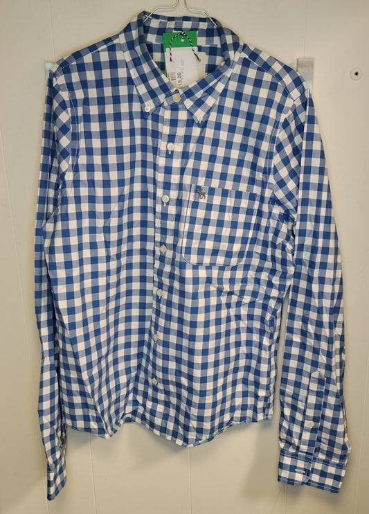Camicia Uomo Abercrombie Quadri Blu Bianco Taglia XL Button Down