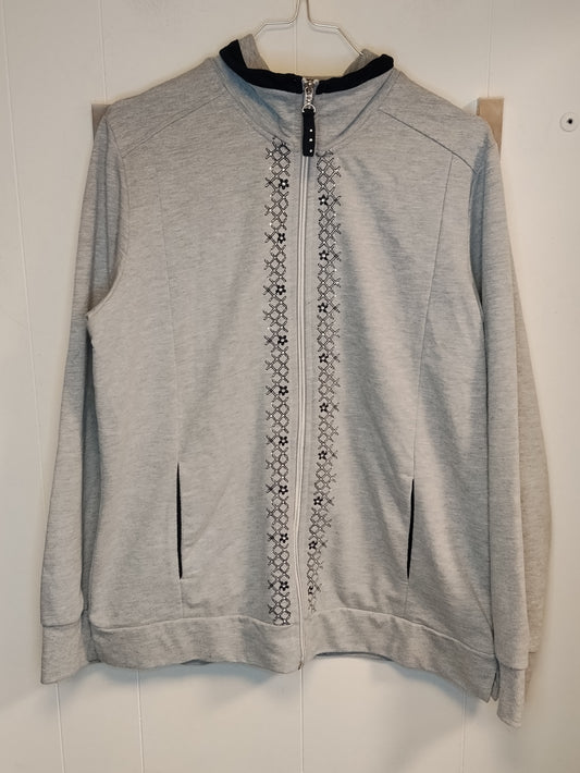 Felpa Donna Grigia Zip Frontale con Ricami Taglia L