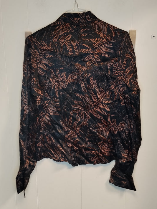 Camicia Donna Motivi Fantasia Floreale Nera Marrone Taglia M Elegante