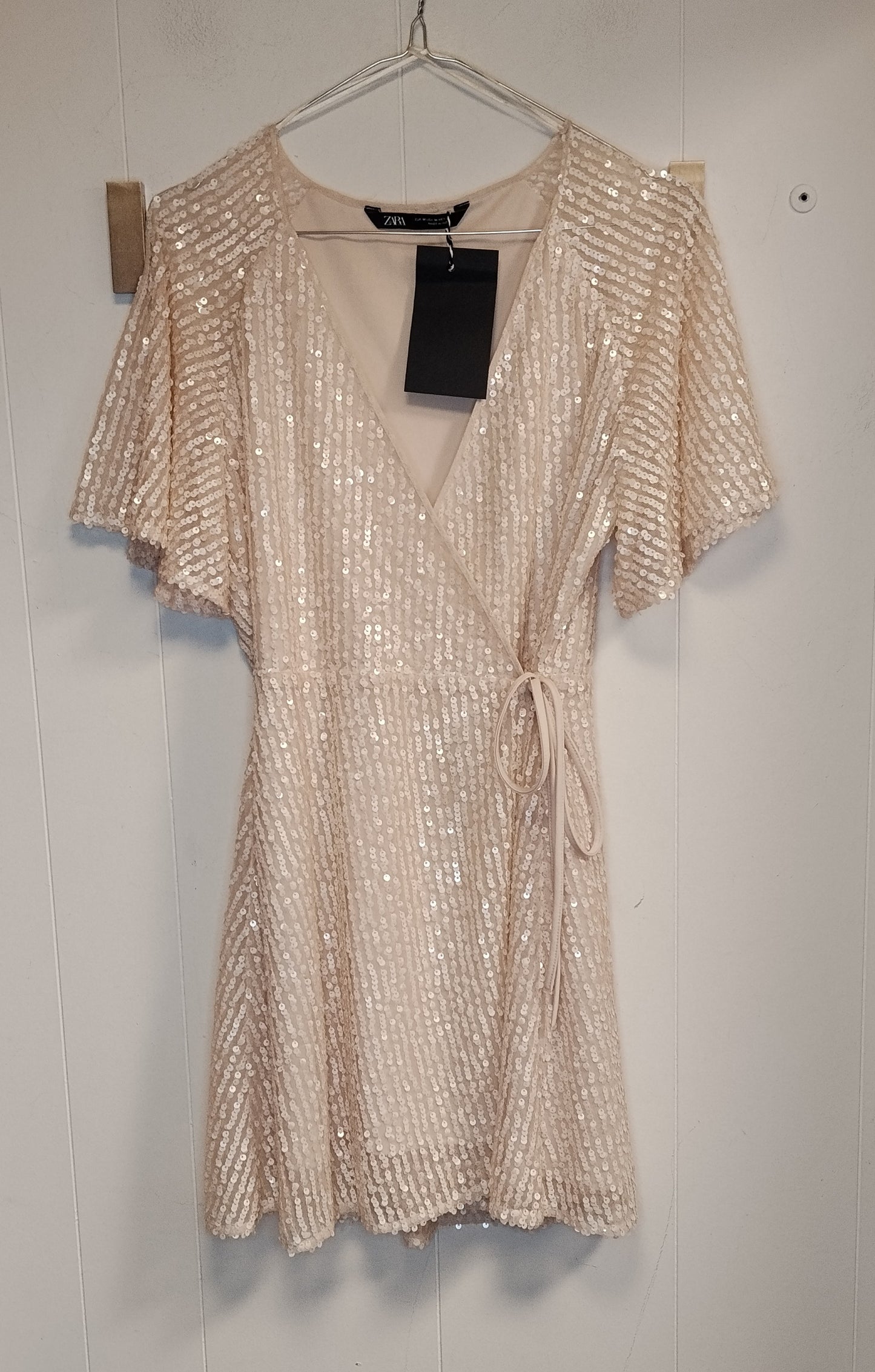 Vestito Zara Paillettes Rosa Cipria Elegante Taglia M Nuovo