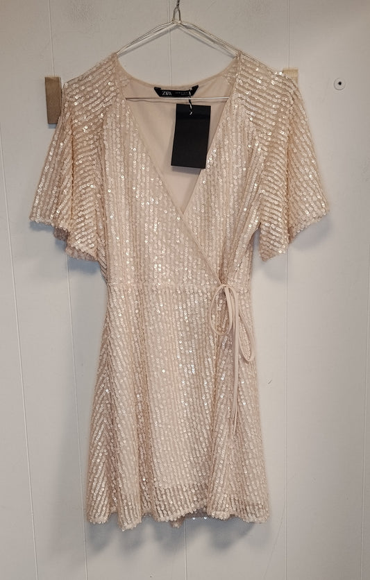 Vestito Zara Paillettes Rosa Cipria Elegante Taglia M Nuovo